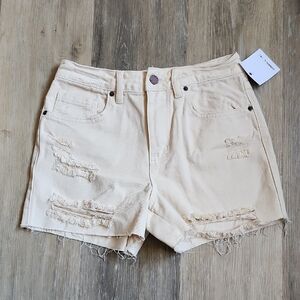 O'Neill Cream Distressed Jean Shorts Raw Hem